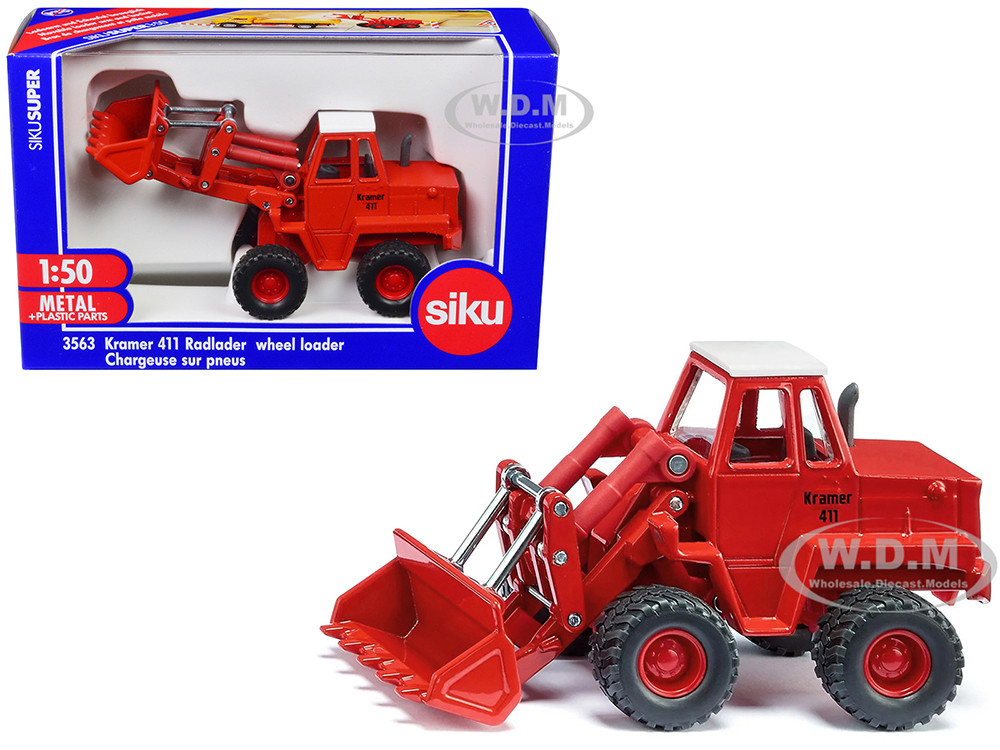 Kramer 411 Wheel Loader Red with White Top 1/50 Diecast Model by Siku diecast model