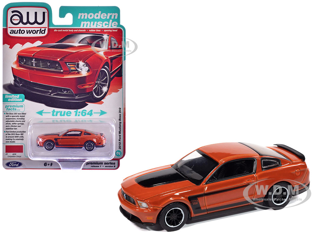 2012 Ford Mustang Boss 302 Competition Orange with Black Accents "Modern Muscle" Series 1/64 Diecast Model Car by Auto World diecast model