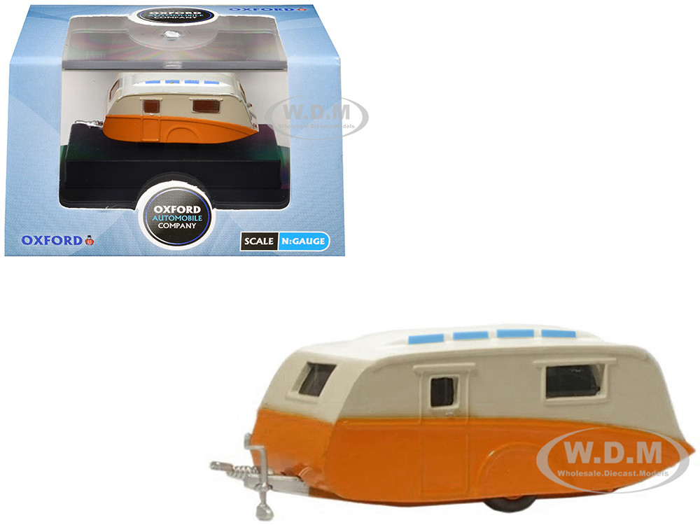 Caravan Trailer Cream and Orange 1/148 (N) Scale Diecast Model Car by Oxford Diecast diecast model