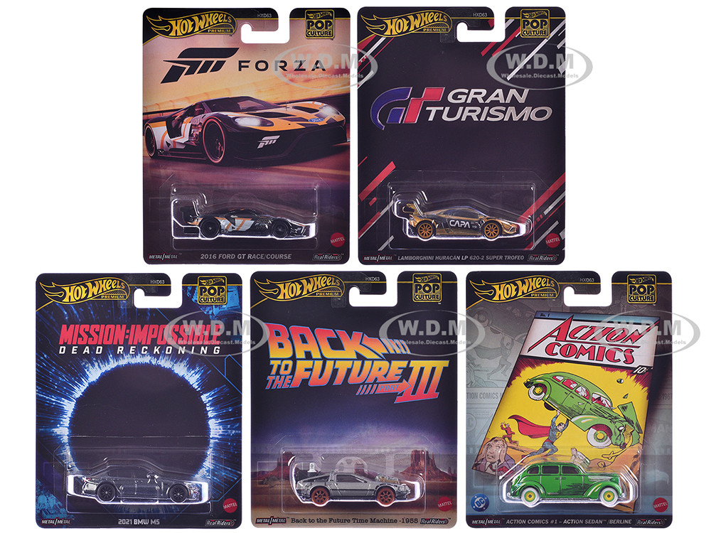 "Pop Culture 2025" 5 piece Set L "Premium Series" Diecast Model Cars by Hot Wheels diecast model