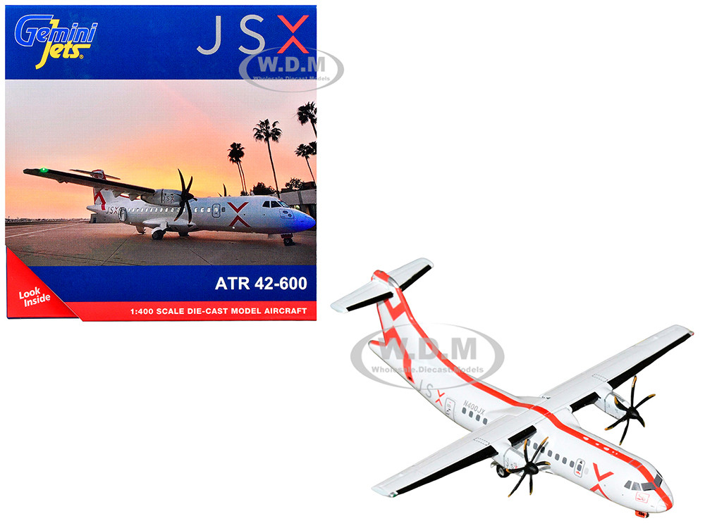 ATR 42-600 Commercial Aircraft "JSX" (N400JX) White with Red Stripes 1/400 Diecast Model Airplane by GeminiJets diecast model
