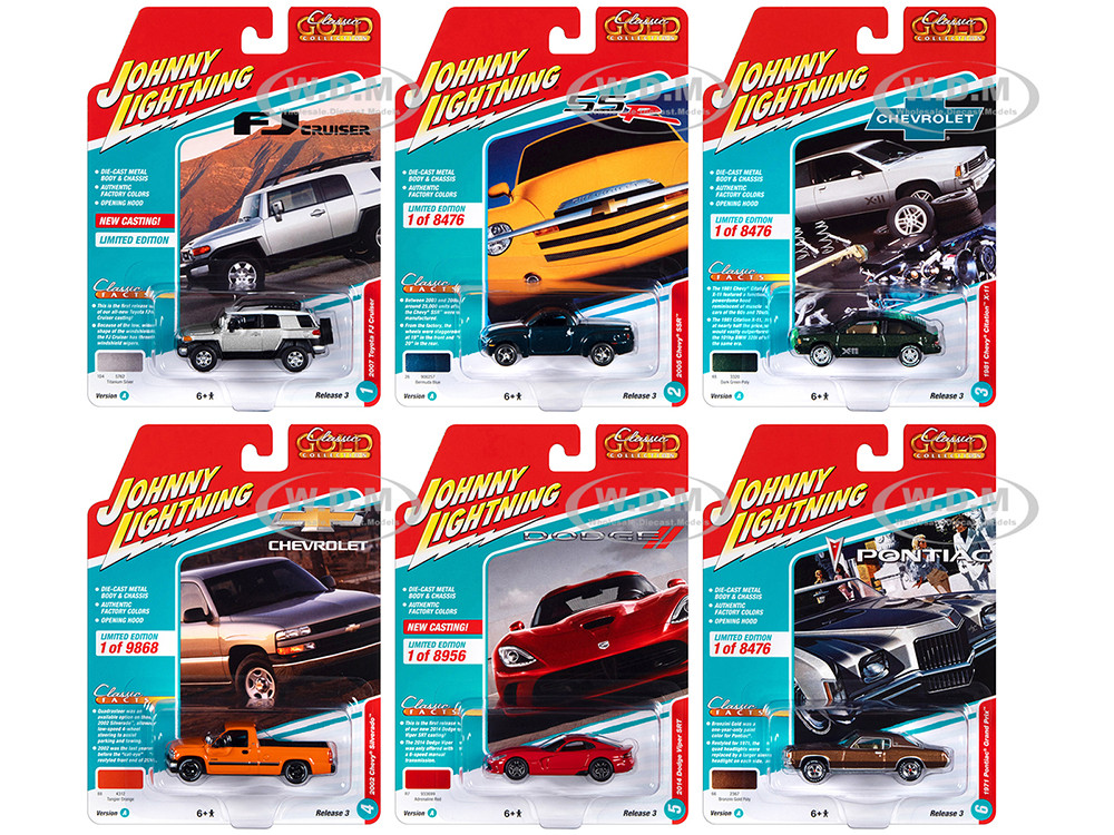 "Classic Gold Collection" 2022 Set A of 6 Cars Release 3 1/64 Diecast Model Cars by Johnny Lightning diecast model