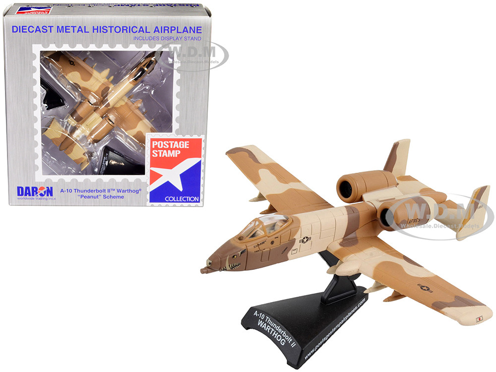 Fairchild Republic A-10 Thunderbolt II Warthog Aircraft "Peanut Color Camouflage Scheme" United States Air Force 1/140 Diecast Model Airplane by Postage Stamp diecast model