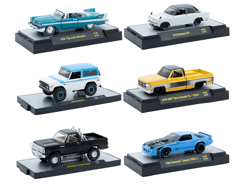 "Auto-Thentics" 6 piece Set Release 106 IN DISPLAY CASES Limited Edition 1/64 Diecast Model Cars by M2 Machines diecast model