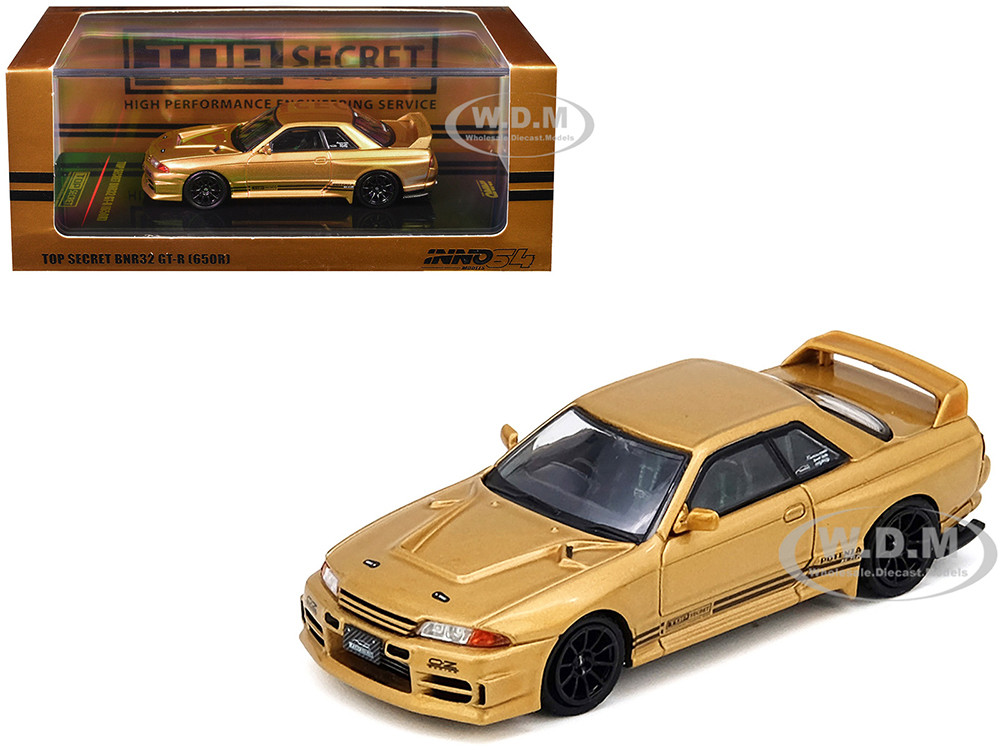 Nissan Skyline "Top Secret" BNR32 GT-R (650R) RHD (Right Hand Drive) Gold Metallic 1/64 Diecast Model Car by Inno Models diecast model