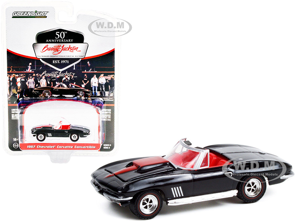 1967 Chevrolet Corvette Convertible Black with Red Stripe and Red Interior (Lot #1367) Barrett Jackson "Scottsdale Edition" Series 8 1/64 Diecast Model Car by Greenlight diecast model