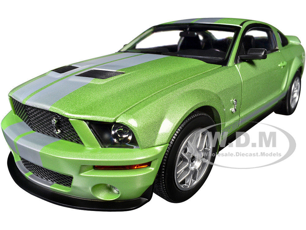 2007 Ford Shelby GT500 Lime Green Metallic with Silver Stripes "Shelby Collectibles" Series 1/18 Diecast Model Car by ACME diecast model