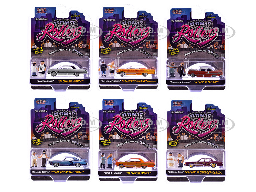 "Homie Rollerz" 2025 Series 1 Set of 6 Pieces 1/64 Diecast Model Cars by Greenlight and DGA diecast model
