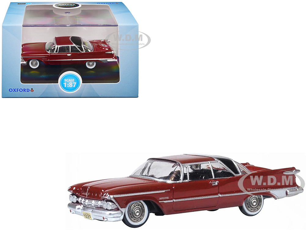 1959 Chrysler Imperial Crown 2 Door Hardtop Radiant Red with Black Top 1/87 (HO) Scale Diecast Model Car by Oxford Diecast diecast model