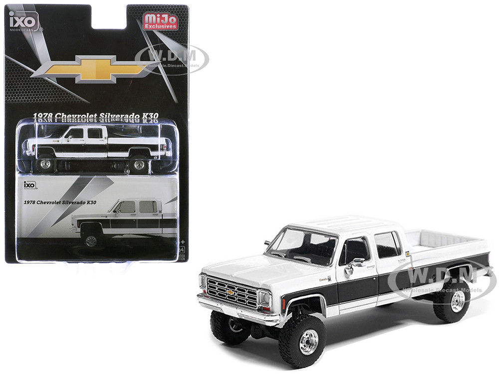 1978 Chevrolet Silverado K30 Crew Cab Pickup Truck White and Black 1/64 Diecast Model Car by IXO Models diecast model