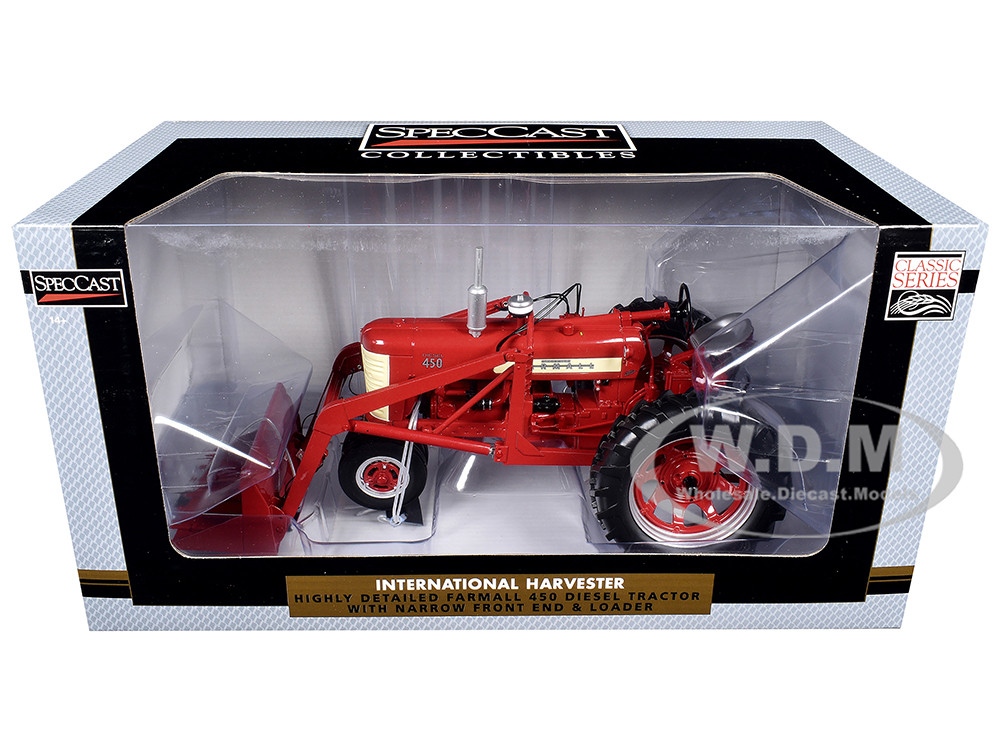 Farmall 450 Narrow Front Diesel Tractor with Loader Red "Classic Series" 1/16 Diecast Model by SpecCast diecast model