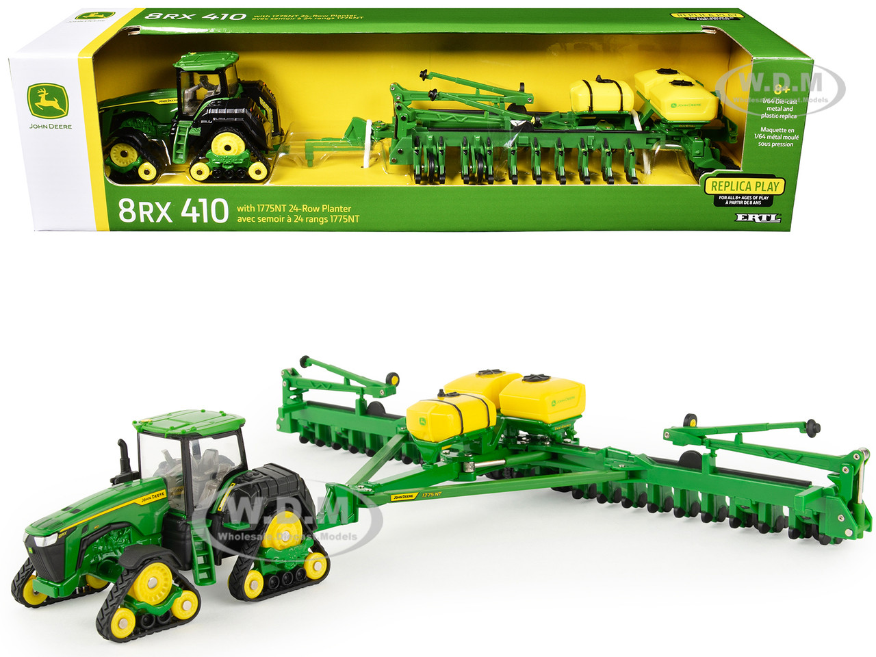 John Deere 8RX 410 Tractor Green with 1775NT 24-Row Planter "Replica Play" Series 1/64 Diecast Model by ERTL TOMY diecast model