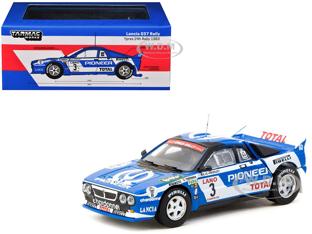 Lancia 037 Rally #3 Jean-Claude Andruet - Francoise Sappey 2nd Place "Ypres 24 Hours Rally" (1983) "Hobby64+" Series 1/64 Diecast Model Car by Tarmac Works diecast model