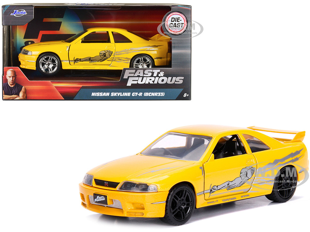 Leon's Nissan Skyline GT-R (BCNR33) Yellow Metallic with Graphics "Fast & Furious" Series 1/32 Diecast Model Car by Jada diecast model