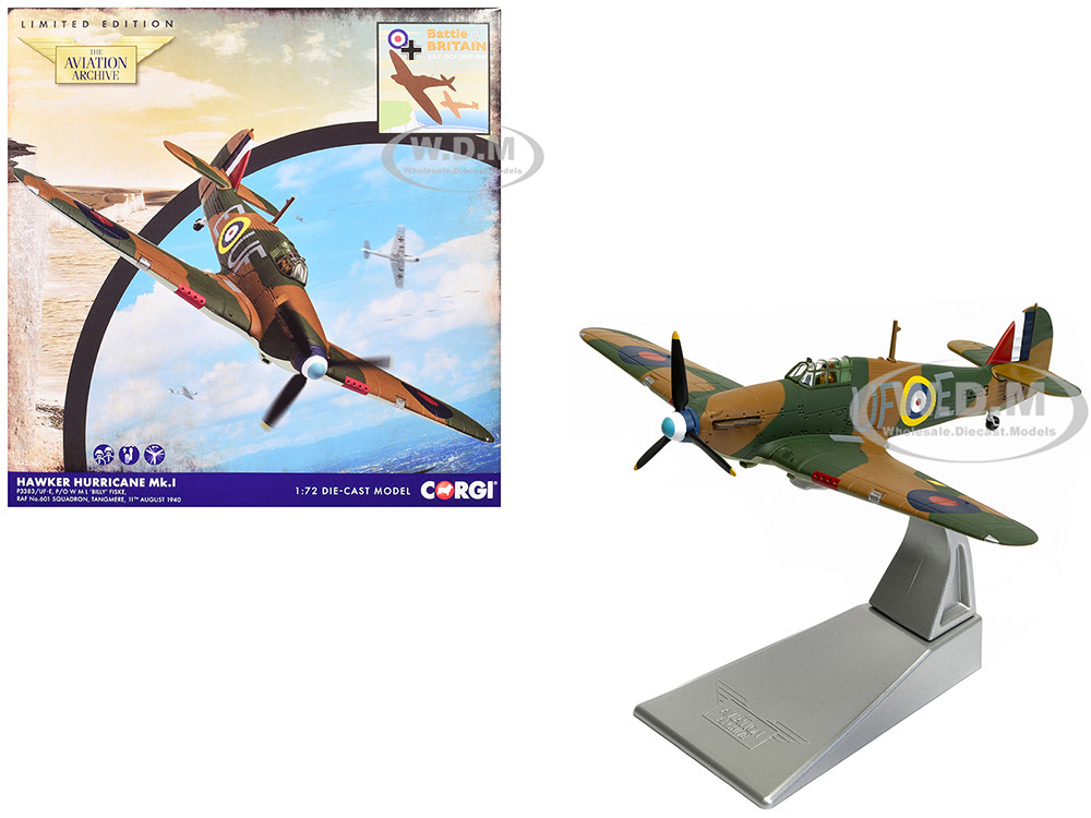 Hawker Hurricane Mk.I Fighter Aircraft "Pilot Officer William 'Billy' Fiske, No. 601 Squadron, Battle of Britain" (1940) British Royal Air Force "The Aviation Archive" Series 1/72 Diecast Model by Corgi diecast model