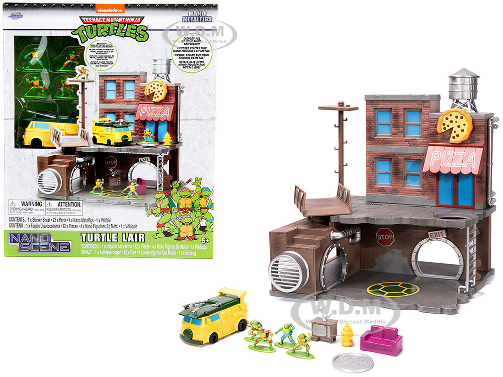 "Teenage Mutant Ninja Turtles" Turtle Lair Diorama Set with Figures and Party Wagon "Nano Scene" Series Model by Jada diecast model