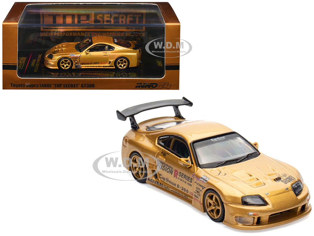Toyota Supra (A80) "Top Secret" GT300 RHD (Right Hand Drive) Gold Metallic "Tokyo Auto Salon 2025 Event Exclusive" 1/64 Diecast Model Car by Inno Models diecast model
