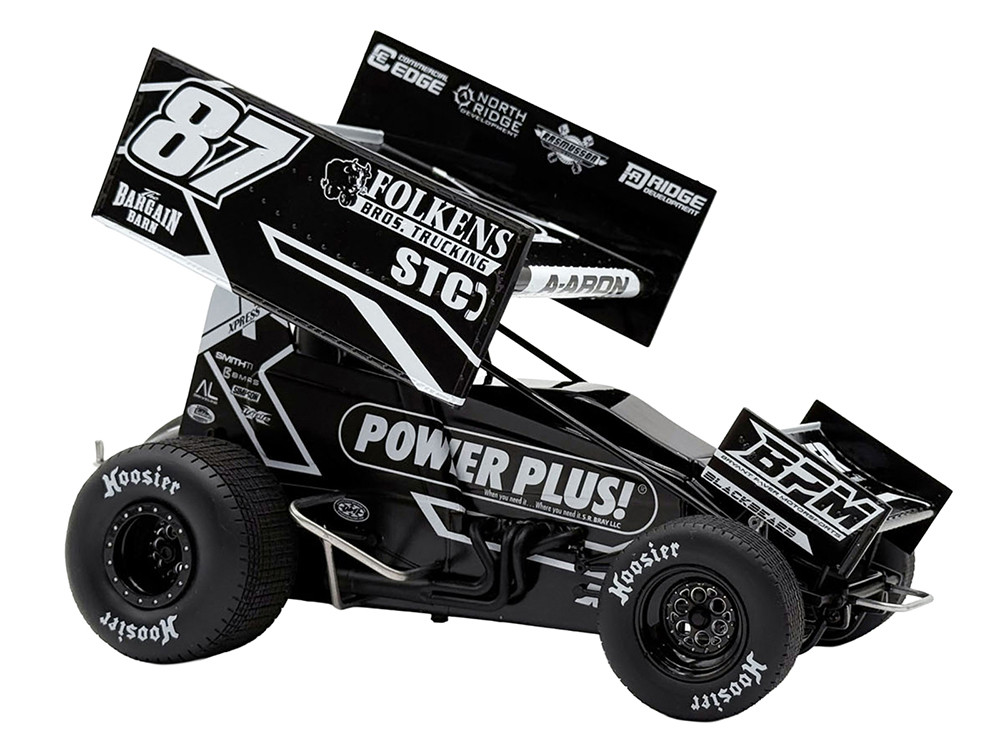 Winged Sprint Car #87 Aaron Reutzel "Power Plus" Black (2026) 1/18 Diecast Model Car by ACME diecast model