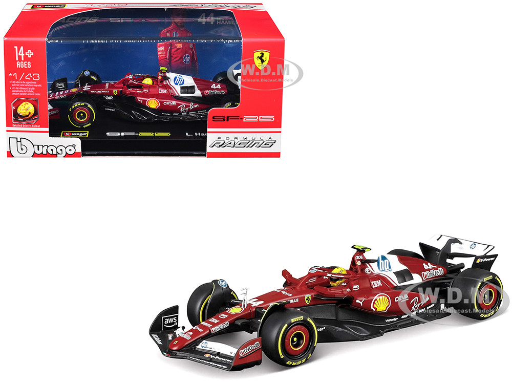 Ferrari SF-25 #44 Lewis Hamilton Formula One F1 "World Championship" (2025) with Display Case 1/43 Diecast Model Car by Bburago diecast model