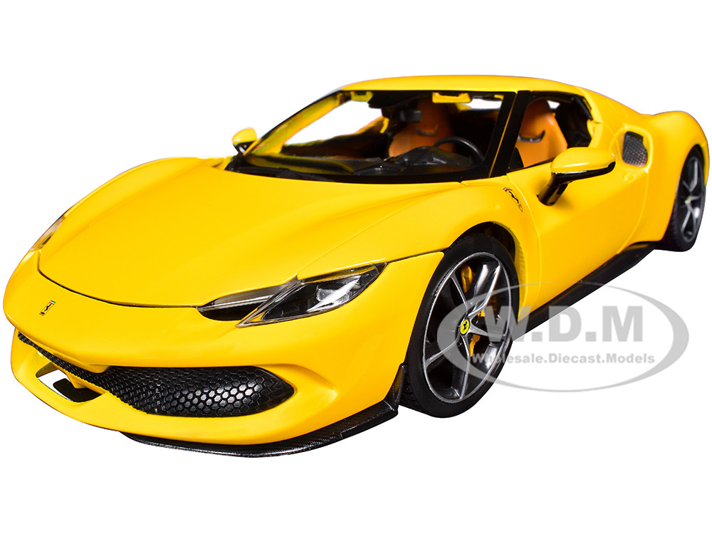 Ferrari 296 GTB Yellow "Race + Play" Series 1/18 Diecast Model Car by Bburago diecast model