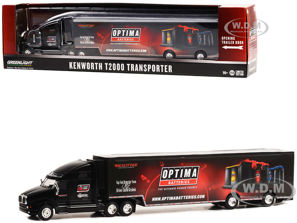 Kenworth T2000 Transporter Black "OPTIMA Batteries: The Ultimate Power Source" "Hobby Exclusive" Series 1/64 Diecast Model by Greenlight diecast model