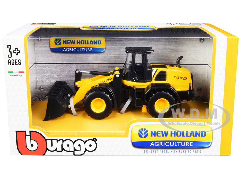 New Holland W170D Wheel Loader Yellow and Black "New Holland Agriculture" Series 1/50 Diecast Model by Bburago diecast model