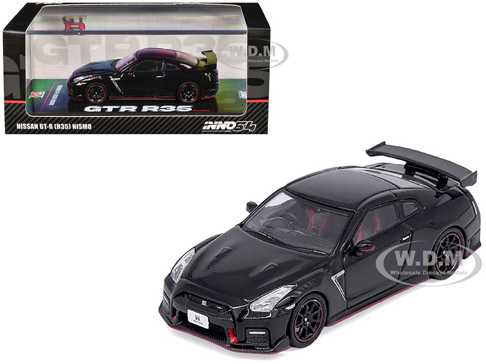 Nissan GT-R (R35) Nismo RHD (Right Hand Drive) Nismo Black with Carbon Hood and Top 1/64 Diecast Model Car by Inno Models diecast model