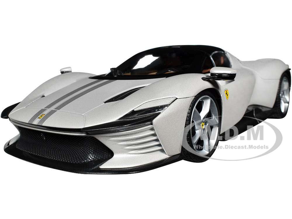 Ferrari Daytona SP3 White Metallic with Silver Stripes "Signature Series" 1/18 Diecast Model Car by Bburago diecast model