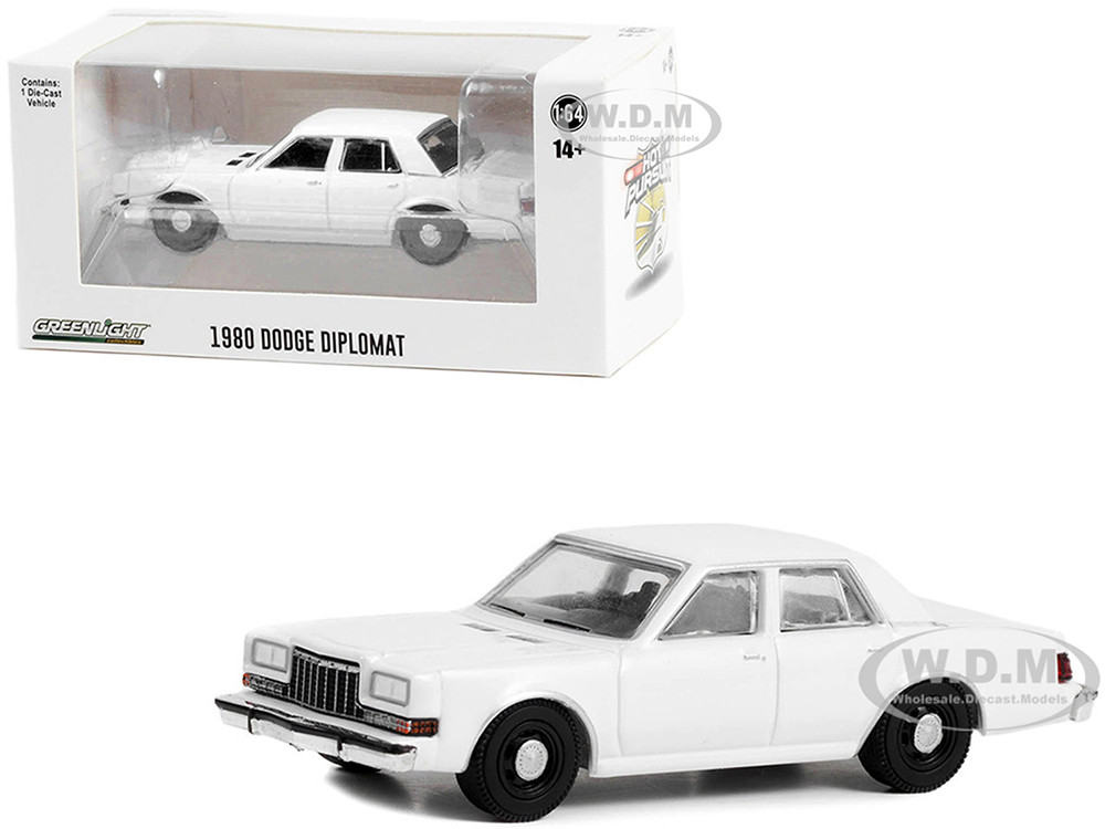1980-1989 Dodge Diplomat Police Unmarked White "Hot Pursuit" "Hobby Exclusive" Series 1/64 Diecast Model Car by Greenlight diecast model
