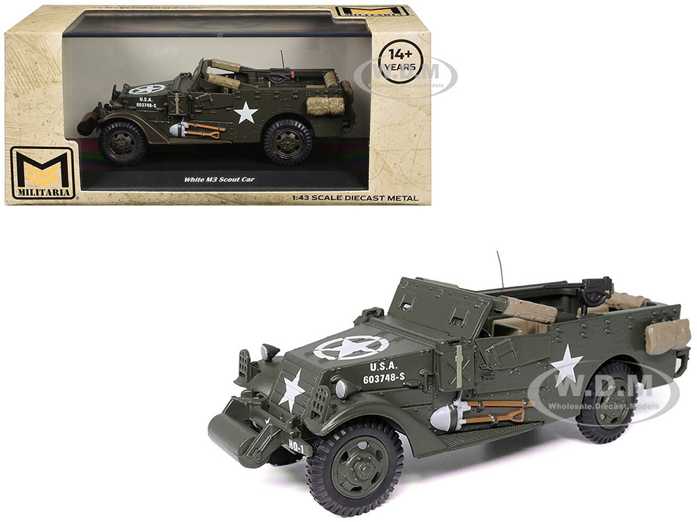 White M3 Scout Car Olive Drab "United States Army" 1/43 Diecast Model by Militaria Die Cast diecast model