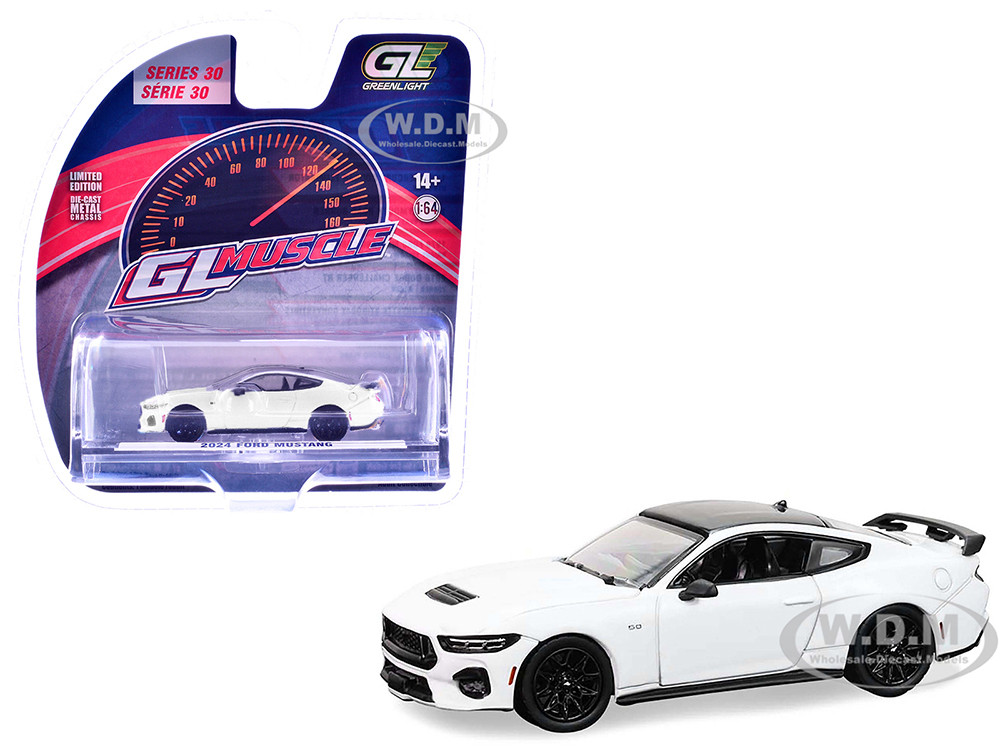 2024 Ford Mustang Oxford White with Black Top "GreenLight Muscle" Series 30 1/64 Diecast Model Car by Greenlight diecast model