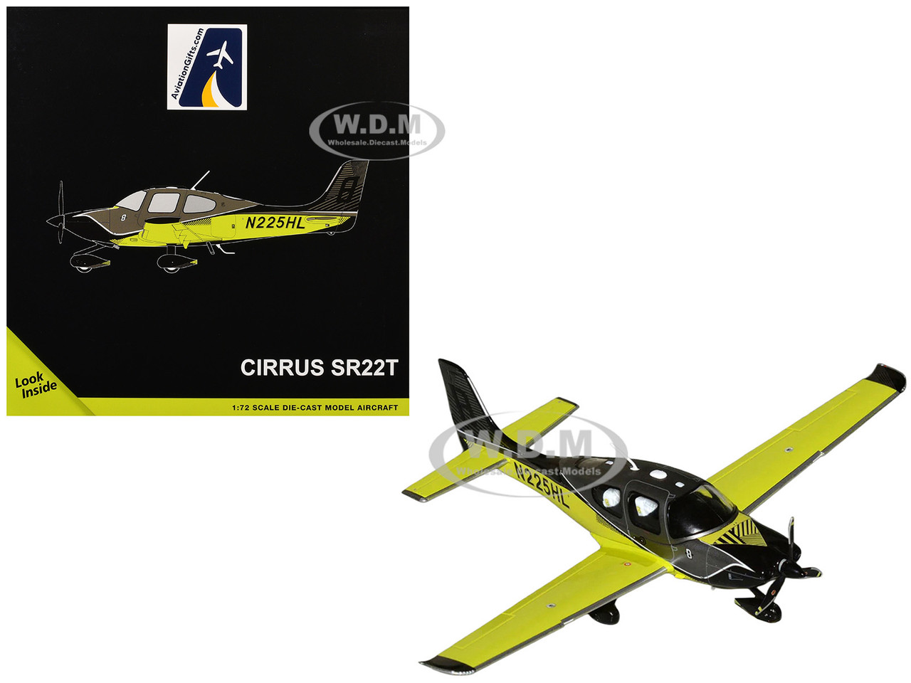 Cirrus SR22T Composite Aircraft (N225HL) Black and Neon Green "Gemini General Aviation" Series 1/72 Diecast Model Airplane by GeminiJets diecast model