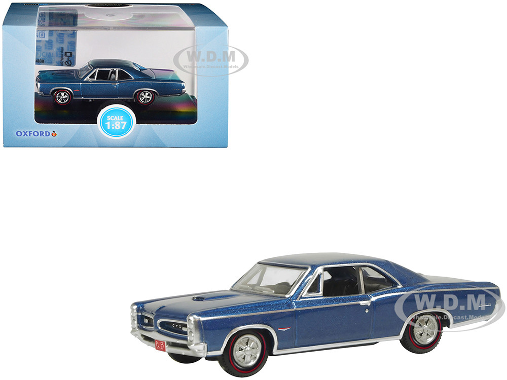 1966 Pontiac GTO Fontaine Blue Metallic 1/87 (HO) Scale Diecast Model Car by Oxford Diecast diecast model