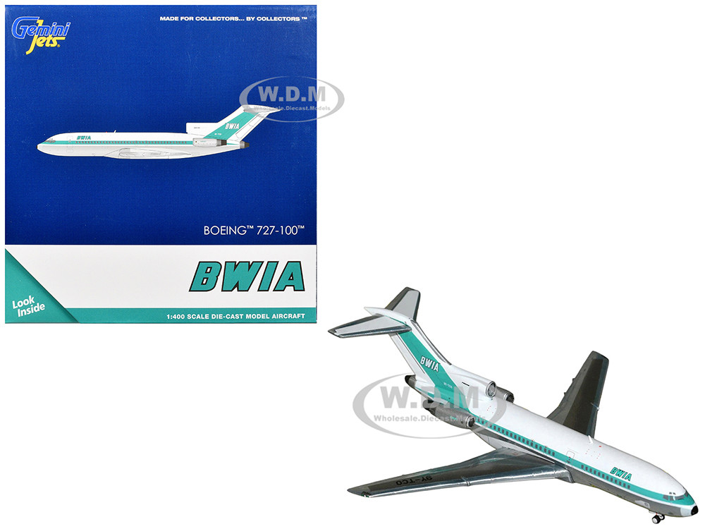 Boeing 727-100 Commercial Aircraft "British West Indian Airways" (9Y-TCO) White with Light Green Stripes 1/400 Diecast Model Airplane by GeminiJets diecast model