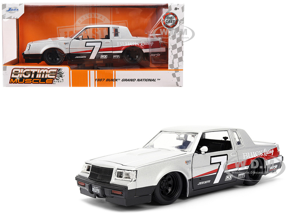 1987 Buick Grand National #7 "Buick Racing" Matt Silver Metallic with Red and Black Stripes "Bigtime Muscle" Series 1/24 Diecast Model by Jada diecast model