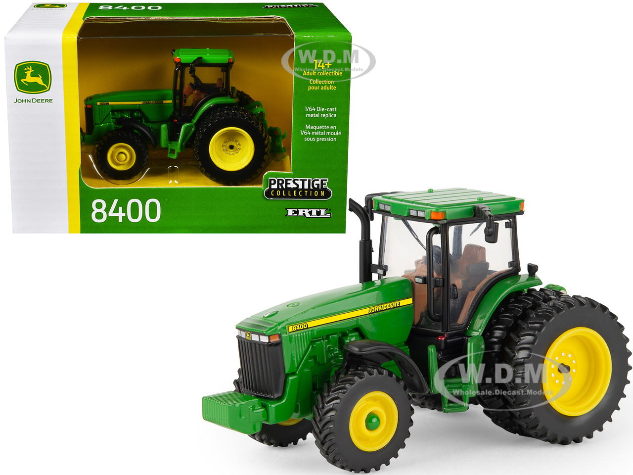 John Deere 8400 Tractor with Dual Wheels Green with Yellow Stripes "Prestige Collection" Series 1/64 Diecast Model by ERTL TOMY diecast model