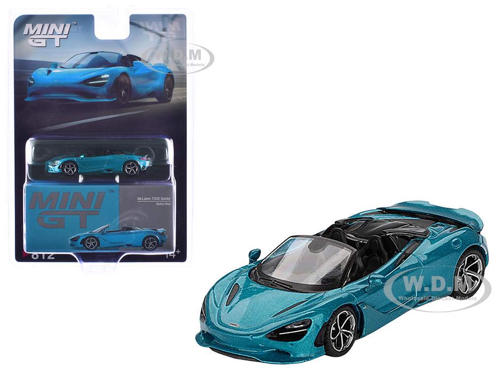 McLaren 750S Spider Belize Blue Metallic Limited Edition 1/64 Diecast Model Car by Mini GT diecast model