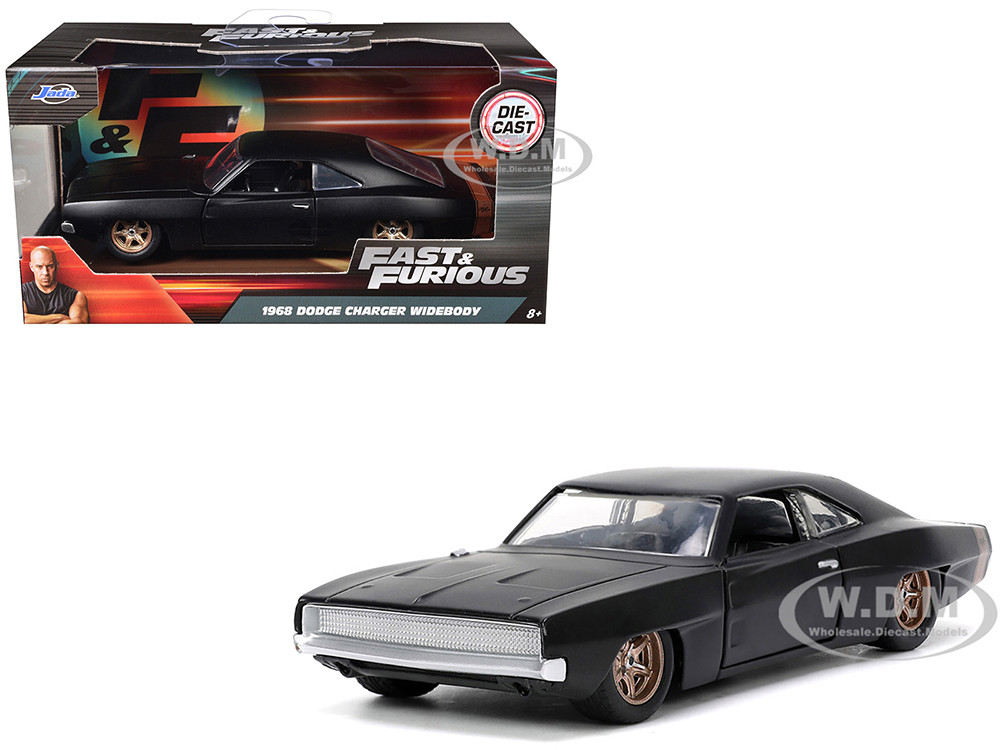 1968 Dodge Charger Widebody Matt Black with Bronze Tail Stripe "F9" (2021) Movie "Fast & Furious" Series 1/32 Diecast Model Car by Jada diecast model