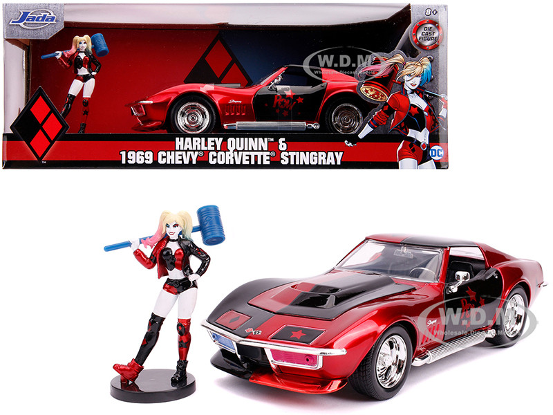 1969 Chevrolet Corvette Stingray with Harley Quinn Diecast Figurine "DC Comics" Series 1/24 Diecast Model Car by Jada diecast model
