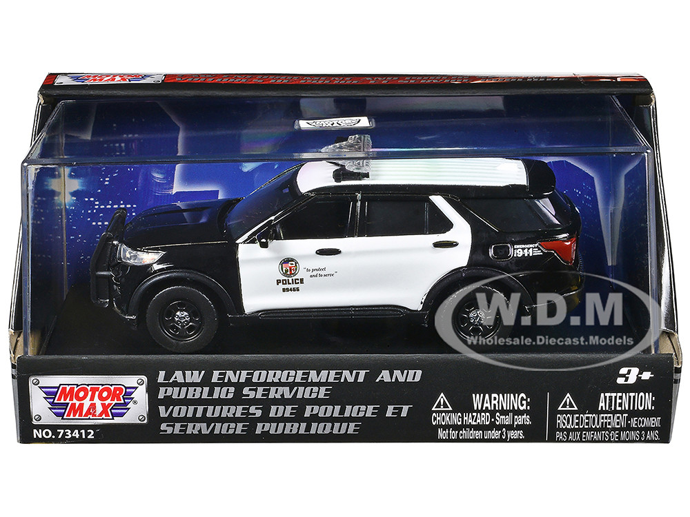 2022 Ford Police Interceptor Utility "LAPD (Los Angeles Police Department)" Black and White "Law Enforcement and Public Service" Series 1/43 Diecast Model Car by Motormax diecast model