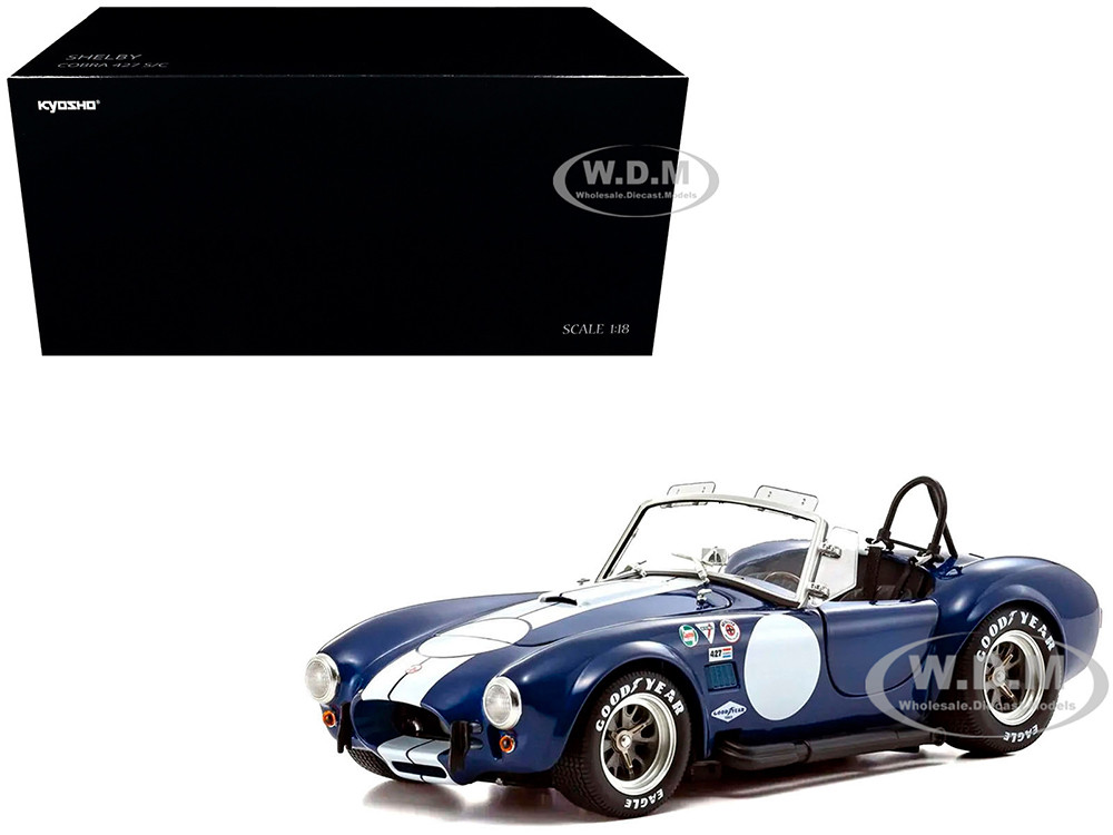 Shelby Cobra 427 S/C Blue with White Stripes and Race Graphics 1/18 Diecast Model Car by Kyosho diecast model