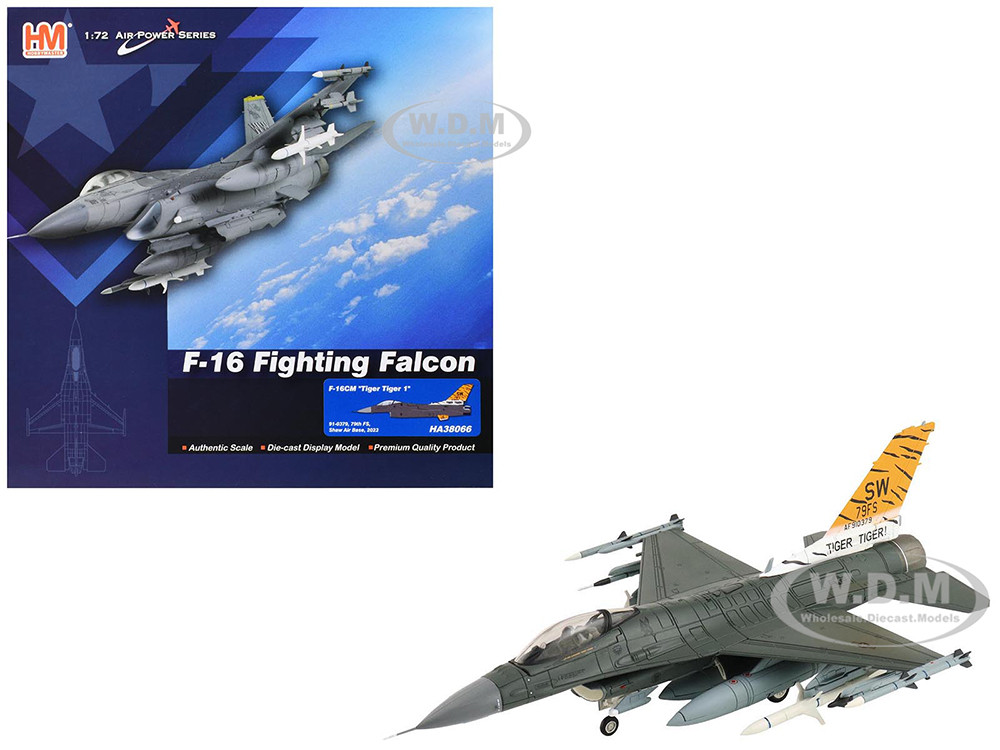 Lockheed F-16CM Fighting Falcon Fighter Aircraft "91-0379, Tiger Tiger 1, 79th Fighter Squadron, Shaw Air Force Base" (2023) United States Air Force "Air Power Series" 1/72 Diecast Model by Hobby Master diecast model