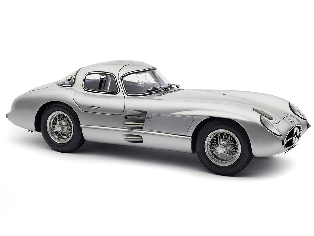 1955 Mercedes-Benz 300 SLR "Uhlenhaut Coupe" Silver with Blue Interior 1/18 Diecast Model Car by CMC diecast model