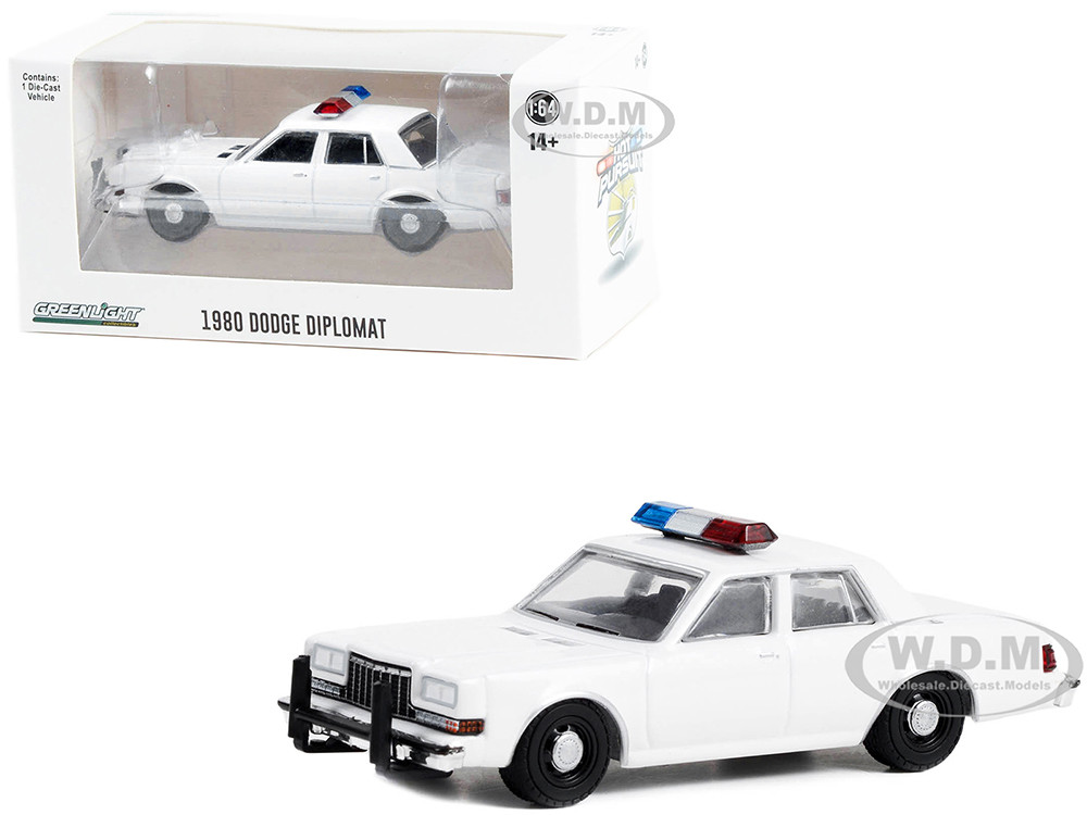 1980-1989 Dodge Diplomat Police Unmarked White with Light Bar "Hot Pursuit" "Hobby Exclusive" Series 1/64 Diecast Model Car by Greenlight diecast model