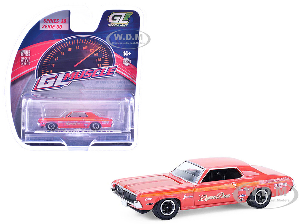 1969 Mercury Cougar Eliminator "Dyno Don" Red with Orange Stripes "GreenLight Muscle" Series 30 1/64 Diecast Model Car by Greenlight diecast model