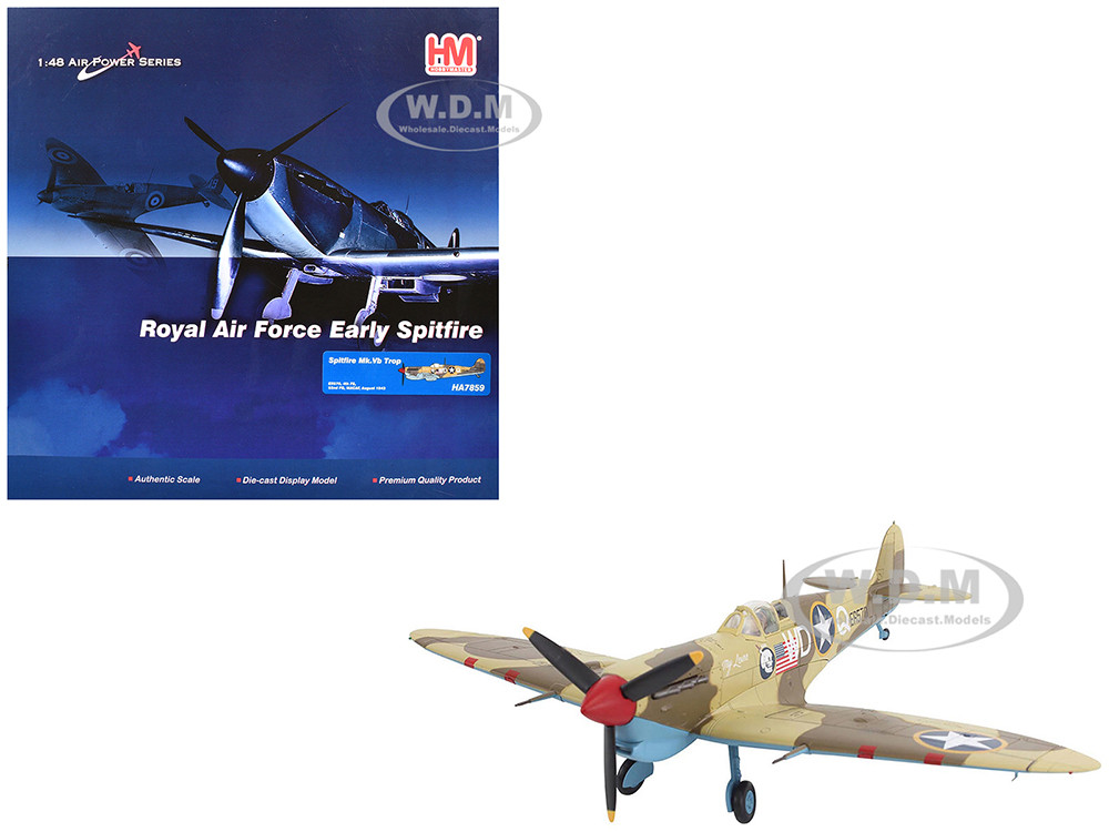 Supermarine Spitfire Mk.Vb Trop Fighter Aircraft "ER570, 4th Fighter Squadron, 52nd Fighter Group" (1943) Mediterranean Allied Coastal Air Force "Air Power Series" 1/48 Diecast Model by Hobby Master diecast model