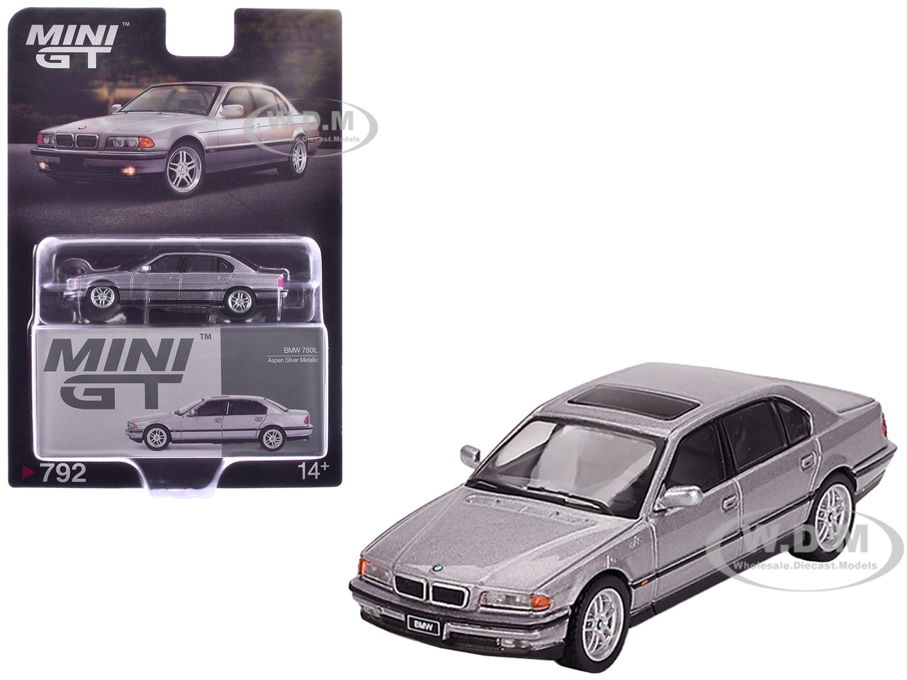 BMW 750IL Aspen Silver Metallic with Sun Roof Limited Edition 1/64 Diecast Model Car by Mini GT diecast model