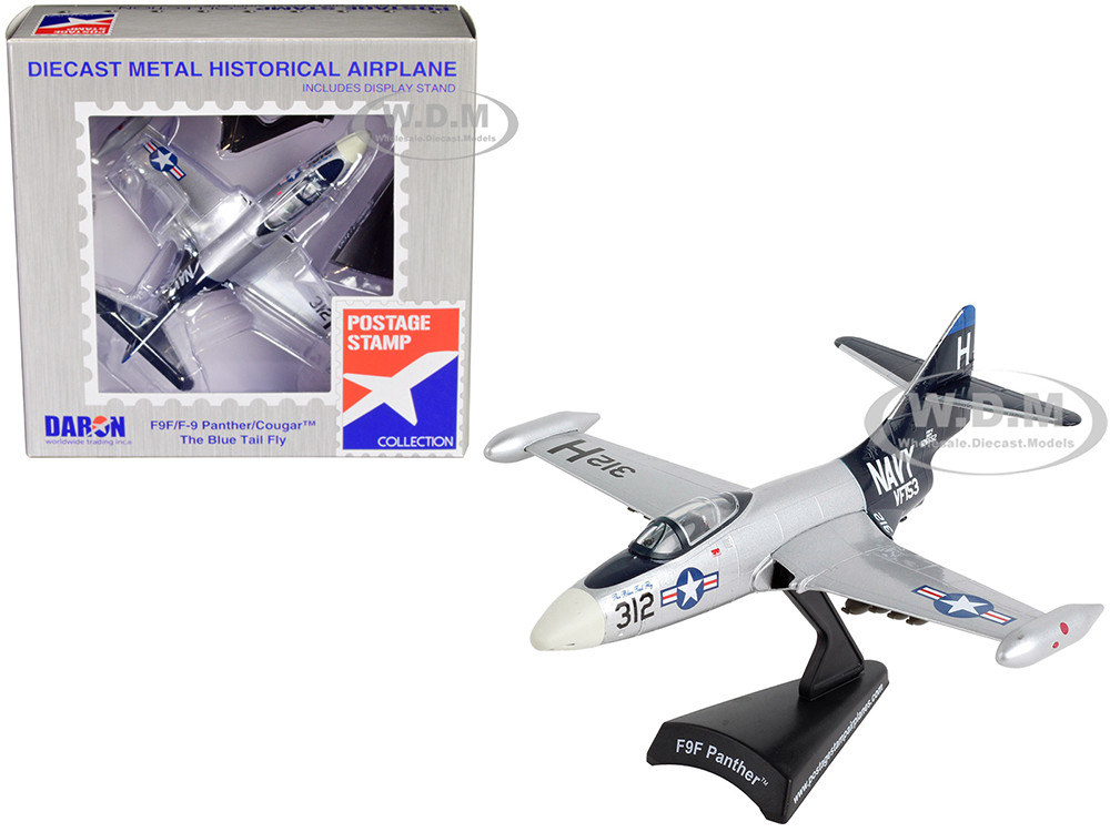 Grumman F9F/F-9 Panther/Cougar Aircraft "Blue-Tail Fly" United States Navy 1/100 Diecast Model Airplane by Postage Stamp diecast model