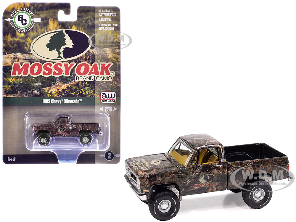 1983 Chevrolet Silverado Pickup Truck "Mossy Oak" Camouflage Livery "Big Country Collectibles" 2025 Series 1/64 Diecast Model Car by Auto World diecast model