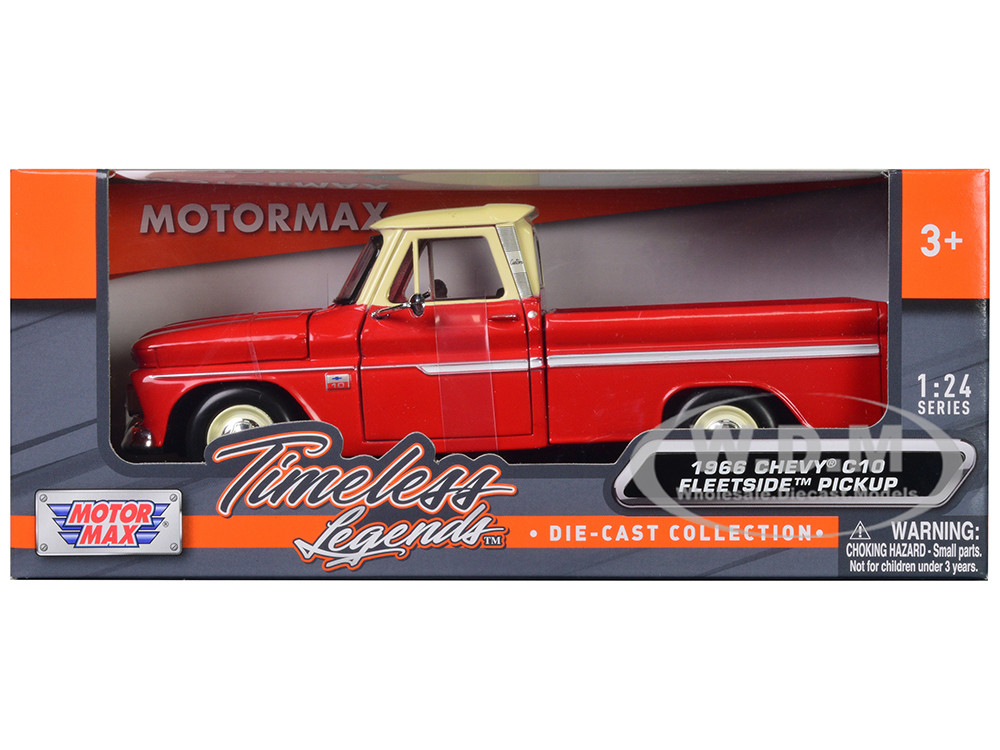 1966 Chevrolet C10 Fleetside Pickup Truck Red with Cream Top "American Classics" 1/24 Diecast Model Car by Motormax diecast model
